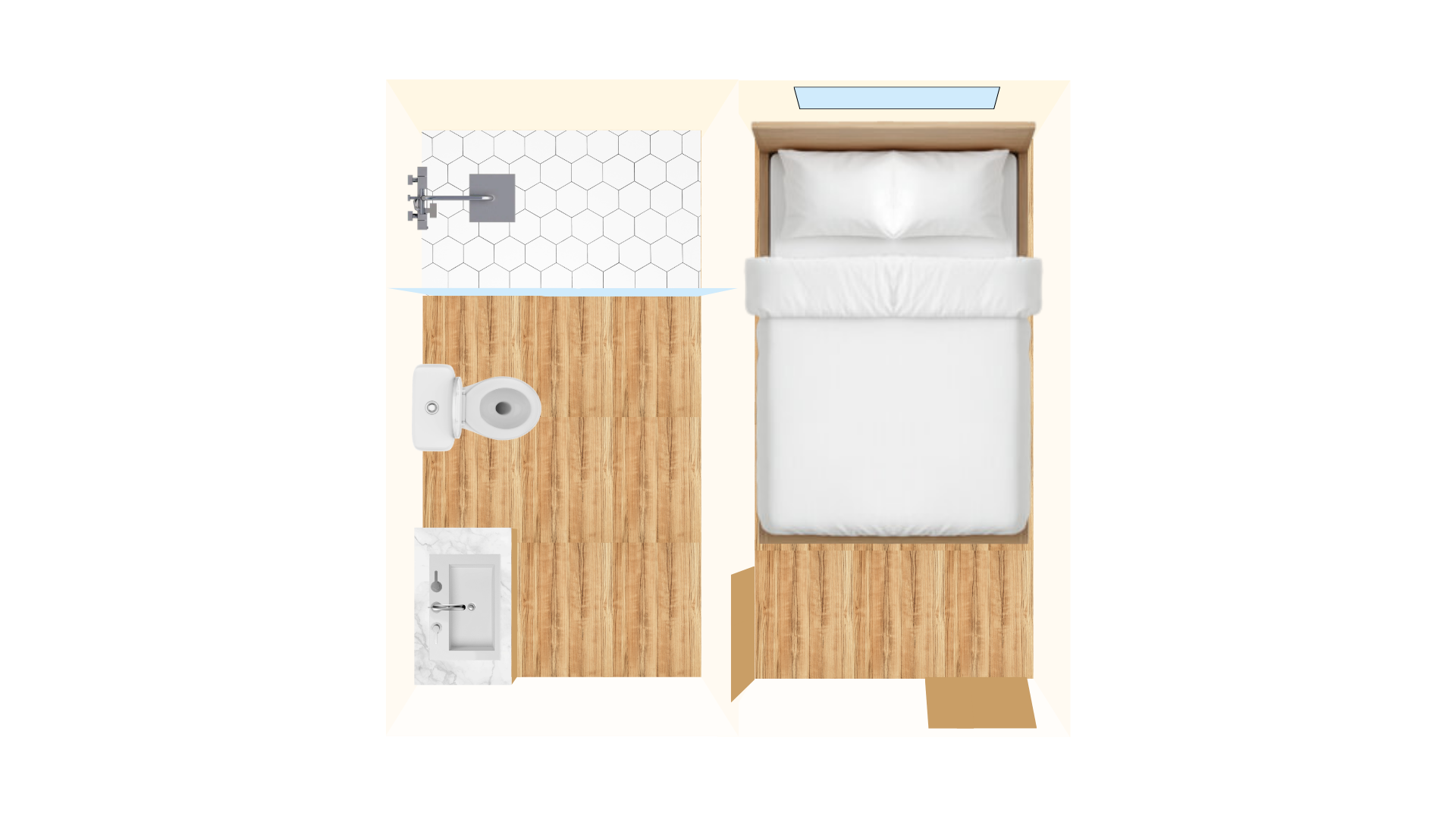 Economy Plus floor plan with larger room and private en-suite bathroom